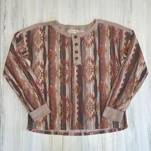 💚5/$25 SALE!💚 Hem & Thread Striped Aztec Pattern Waffle Henley Top Sz M